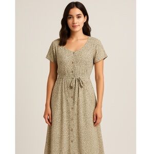 Olli Ella Organic Cotton Tie Waist Micro Floral Button Front Dress